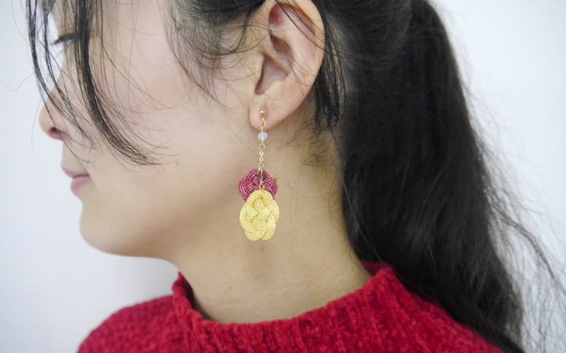 水引アクセサリー ピアス イヤリング ガラス花 金沢の水引 自遊花人じゆうかじん